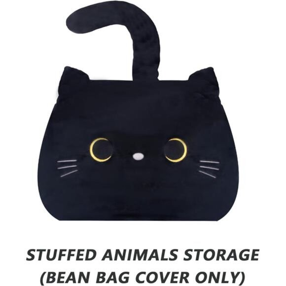Stuffed Animal Storage Bean Bag Chair Cover for Kids Black Cat Beanbag Chair - Picture 5 of 7